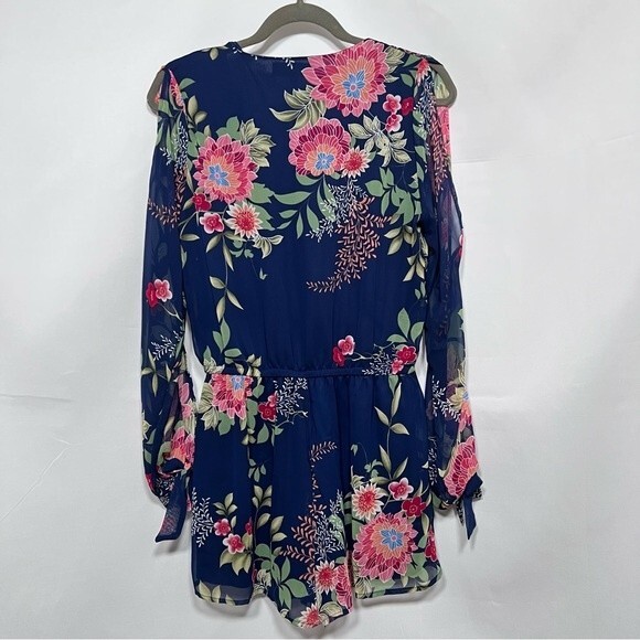 Lulus Run Away With Me Navy Blue Floral Print Long Sleeve Romper - Picture 2 of 13